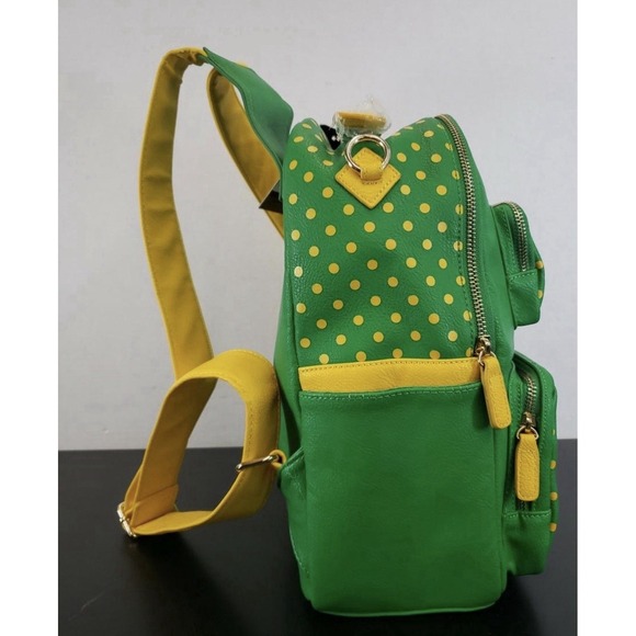 SCORE Polka Dot Backpack Green Yellow Mini Bag Cute Fun School Travel - Picture 2 of 7